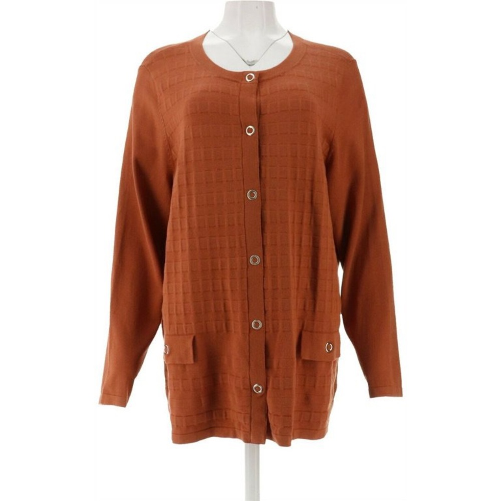 Dennis Basso Textured Snap Front Cardigan Sweater
